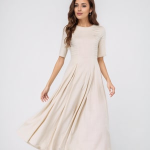 summer linen dress, beige dress, midi dress 1695 summer linen dress, beige dress, midi dress 1695