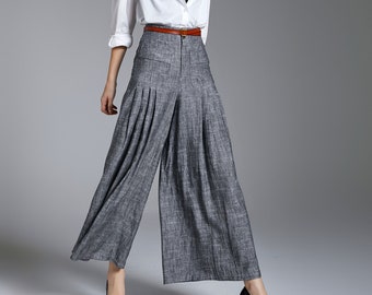 Linen Pants, Wide Leg Pants, Palazzo Pants, Womens Maxi Linen Pants, Pleated Linen Pants, Linen Trousers, Handmade Pants, Xiaolizi 3890#