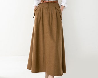 A-line Brown Maxi Wool Skirt, Long Wool Skirt, Winter Wool