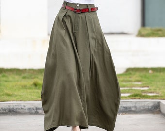 Army Green Linen skirt, Asymmetrical Skirt, Casual Women Maxi Skirt, Long Linen Skirt, Custom Skirt, Summer Spring Skirt 2597#