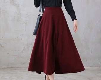 Wool skirt, Wool Midi skirt, A Line skirt, Vintage Inspired 1950s Midi Wool skirt, Women skirts, Red skirt, Autumn winter wool skirt 3114#