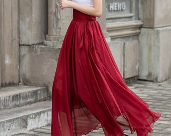 【mnem】Pure chiffon layered long skirt Layered Chiffon Skirt - Etsy
