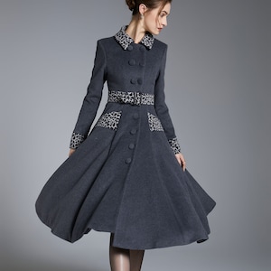 Wool Belted Swing Coat: Fit & Flare Midi Winter Coat, Vintage inspired, Custom, Xiaolizi 3872#