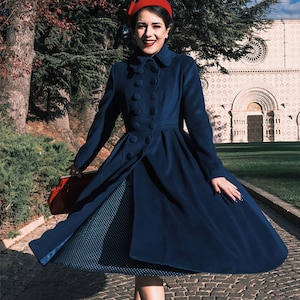 Navy Blue Long Wool Coat 1971# Navy Blue Long Wool Coat 1971#