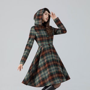 Hooded midi plaid winter wool coat women 4784 Hooded midi plaid winter wool coat women 4784