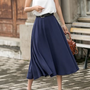 Linen skirt, Linen Midi Skirt for women, A-Line skirt, Womens Blue Midi skirt with pockets, minimalist skirt, Custom made skirt 3696#