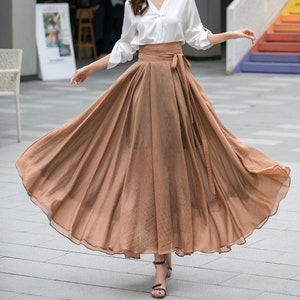 Summer Swing Chiffon maxi Skirt, Circle Long chiffon Skirt for Women, Flowy Pleated Long Skirt, Belted chiffon skirt, Mod Clothing 3533 image 2