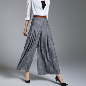 WOMEN'S LINEN PANTS Blue Palazzo Pants, Linen Culottes, High Waist Pants,  Wide Leg Trousers, Maxi Loose Pants, Boho Trousers, Sondeflor 