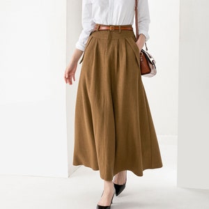 A-Line Brown Maxi wool skirt, Long wool skirt, winter wool skirt, womens wool skirt with pockets, Autumn winter skirt, Xiaolizi 3828#