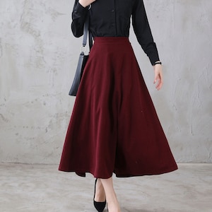 Wool skirt, Wool Midi skirt, A Line skirt, Vintage Inspired 1950s Midi Wool skirt, Women skirts, Red skirt, Autumn winter wool skirt 3114#