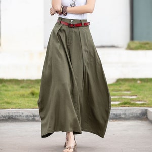 Green Women Maxi Linen Skirt 2597# Green Women Maxi Linen Skirt 2597#