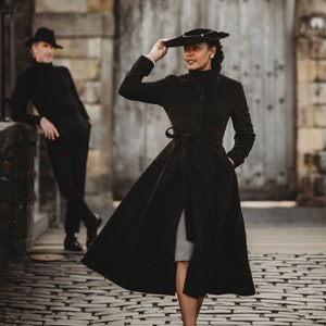 Black Wool Coat Women Long Belted Coat Single Breasted Wool - Etsy Singapore