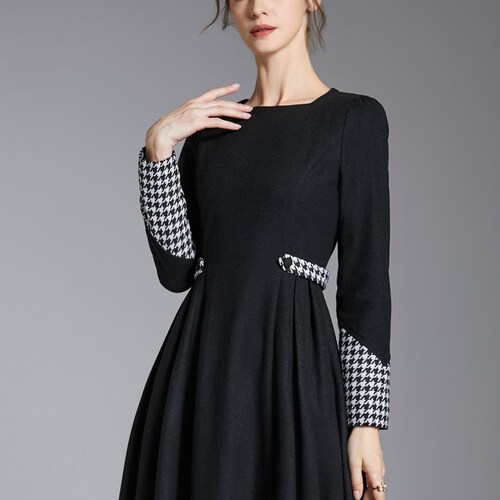 Womens Navy Blue Midi Wool Winter Dress Aline Wool Dress Etsy