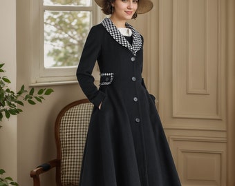 Wool Coat, Black Wool Coat, Wool Coat Women, Autumn Winter Wool Coat, Long Wool Coat, A-Line Wool Coat, Handmade Wool Coat, Xiaolizi 3897#
