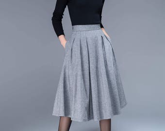 Pleated midi skirt, Wool skirt, Winter skirt, Knee length skirt, gray wool skirt, fitted skirt, flare skirt, gift for girlfriend 1797#