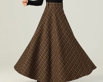 High waisted plaid winter long wool skirt 4666 High waisted plaid winter long wool skirt 4666