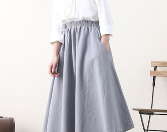 Linen Skirt, Linen Midi Skirt, A Line Skirt, Summer Linen Skirt, Linen Skirt for Women, Elastic Waist Skirt, Custom Skirt, Xiaolizi 2580