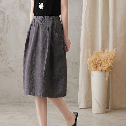 Coffee Washed Linen Skirt Elastic Waist Linen Skirt A-line - Etsy