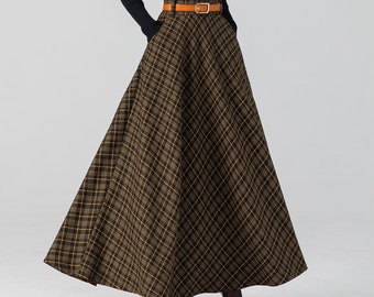 Swing Wool Skirt, Maxi Wool Plaid Skirt, Wool Circle Skirt, Winter Autumn Skirt Women, High Waisted Wool Skirt, Retro Tartan Wool Skirt 4666