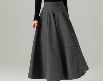 Gray Wool Skirt, A Line Maxi Skirt, Winter Skirt, Long Wool Skirt, Wool Skirt with Pocket, High Waisted Skirt, Womens Skirt, Xiaolizi 4497