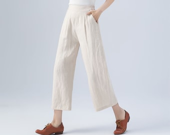 Beige Womens Linen Pants, Wide Leg Linen Pants, Palazzo Pants Women, High Waisted Pants, Summer Womens Pants, Custom Pants, Xiaolizi 4167