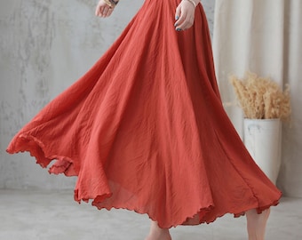 Long Maxi Skirt for Women, Bohemia Pleated Skirt, Circle Skirt, Plus Size Cotton Skirt, Retro Flowy Swing Skirt, Full Summer Skirt 2744#