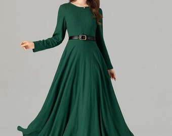 Robe en lin, robe en lin verte, robe longue en lin, robe évasée en lin, robe pour femme, robe de soirée, robe de soirée, robe sur mesure, Xiaolizi 4913