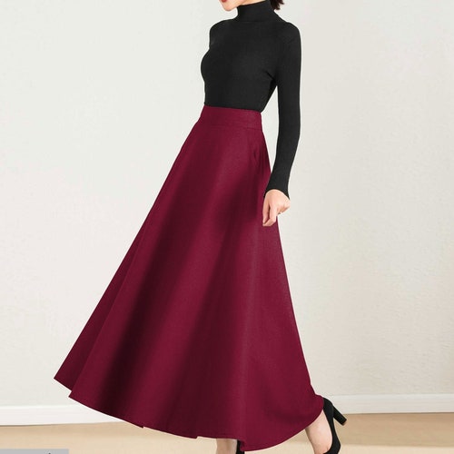 Skirts With Pockets/ Red Maxi Skirt Women/ Skirts for Women/ Etsy