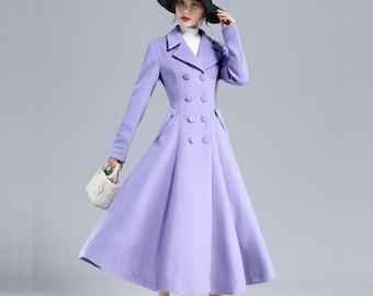 Vintage Inspired Purple Wool Coat Long Wool Coat Women 50s Princess Coat Double Breasted Coat Warm Winter Coat Swing Fitted Coat 3232 Etsy