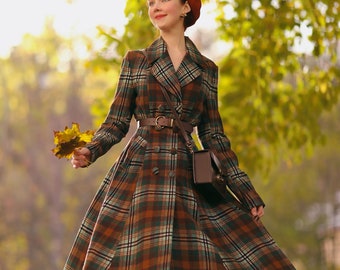 Wool Coat, Long Wool Coat, Plaid Wool Coat Women, Wool Coat Women