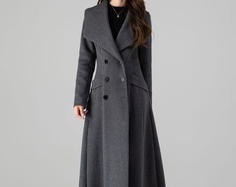 Dark Gray Wool Maxi Coat, Womens Wool Trench Coat, Warm