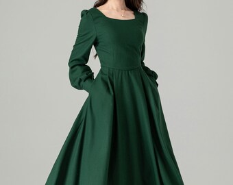 green emerald velvet dress Winter Wool Dress, Wool Wrap Dress, Winter Dress for Women, Plus Size Clothing, Long Sleeve Wool Dress, Formal Fall Dress, Wool Clothing, XL / Black main image 1