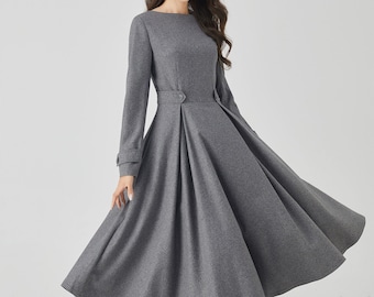 Fit and flare gray midi wool dress 4525 Fit and flare gray midi wool dress 4525