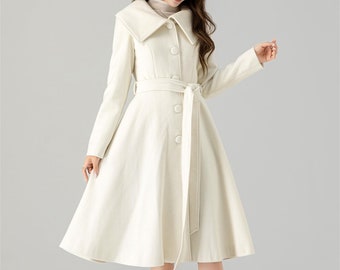 Wedding Wool coat, Long Wool Princess Coat, White wool coat, Wool coat women, Swing Wool coat, Autumn/winter coat women, XiaoLizi 4520