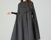 Dark Gray Wool Cape Coat for Women 4558 Dark Gray Wool Cape Coat for Women 4558
