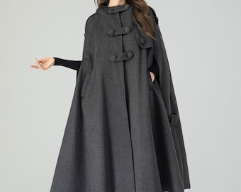 Dark Gray Wool Cape Coat for Women 4558 Dark Gray Wool Cape Coat for Women 4558