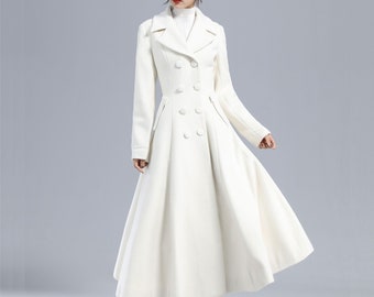 White Long Wool Coat, Wedding Wool Coat, Wool Princess Coat, Winter Wool Dress Coat, Double Breasted Wool Coat, Swing Warm Outwear 3235