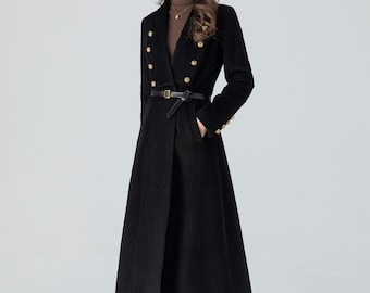 Wool Coat, Black Wool Coat, Wool Coat Women, Long Wool Coat, Autumn Winter Wool Coat, A-Line Wool Coat, Handmade Wool Coat, Xiaolizi 4783#