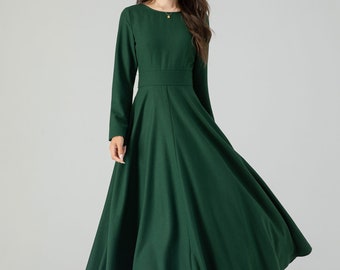 Green Swing Wool Dress, Long Wool Dress, Womens Wool Dress, Fit and Flare Wool Dress, Autumn Winter Dress, Custom Dress, Xiaolizi 4551 Green Swing Wool Dress, Long Wool Dress, Womens Wool Dress, Fit and Flare Wool Dress, Autumn Winter Dress, Custom Dress, Xiaolizi 4551