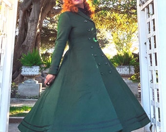 Dark Green Swing Wool Coat, Vintage Inspired Princess Coat, Double Breasted Winter Coat, Custom Long Coat, A line Coat Women, Xiaolizi 4891 Dark Green Swing Wool Coat, Vintage Inspired Princess Coat, Double Breasted Winter Coat, Custom Long Coat, A line Coat Women, Xiaolizi 4891