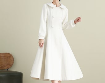 White Winter Wool Princess Coat, Wedding Coat, Dress Coat, Elegant Long Coat, Swing Warm Outwear 3904