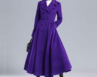 Vintage Inspired Purple Wool Trench Coat Women, Princess Coat, Notched Lapel Swing Coat, Double Breasted Long Wool Coat, Winter Coat 3237