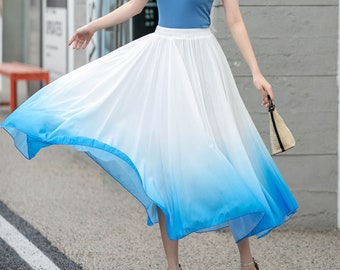 New Elastic Waist Chiffon Skirt, Womens Chiffon Skirt, Ombre Skirt, Big Swing Skirt, Pleated Circle Skirt, Long Skirt, Dance Maxi Skirt 4279