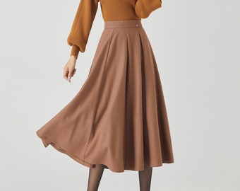 Wool skirt, Midi wool skirt, Swing circle wool skirt, Brown wool skirt, Womens skirt, High waisted wool skirt, Custom skirt, Xiaolizi 4535