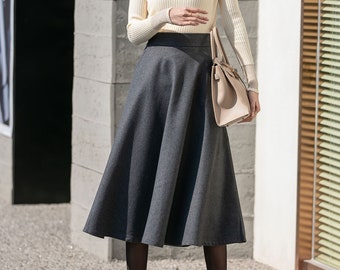 Gray Midi Wool Skirt, Winter Swing Skirt Women, Long Wool Skirt, A Line Skirt, High Waisted Skirt, Custom Wool Skirt Women, Xiaolizi 4130#