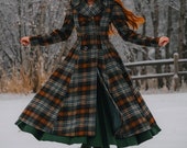 ジャケット・アウター SANDINISTA Easy Fit Wool Check Gown L Wool Coat, Long Plaid Wool Coat, Wool Coat Women, A Line