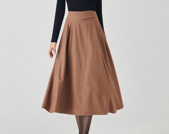 Wool skirt, Midi wool skirt, High waist wool skirt, Brown skirt, Retro wool skirt, Autumn winter wool skirt for women, Custom skirt 4527