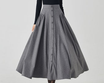 Wool skirt, Long Wool skirt, Wool maxi skirt, Button down skirt, Wool skirt women, winter wool skirt, Handmade skirt, Xiaolizi 4526#