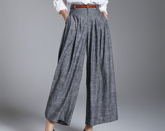 Linen Pants, Palazzo Pants, Wide Leg Pants, High Waist Linen Pants, Gray Linen pants, Womens Linen Pants, Linen Trousers, Xiaolizi 3888