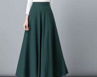 Green Linen skirt, Maxi cotton Linen skirt, Elastic waist Linen skirt, Long Maxi skirt, A line skirt, High waist skirt, Spring skirt 2543#